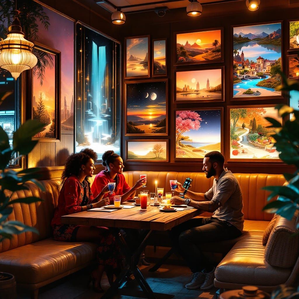 Cozy Night Cafe in a Futuristic, Minimalist Setting