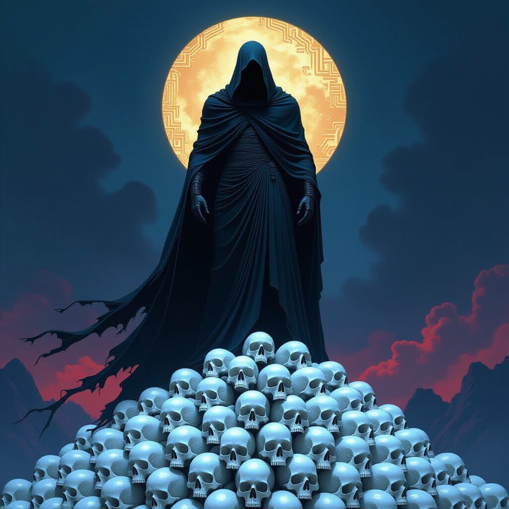 Futuristic Prometheus Statue with Gold Circuitry