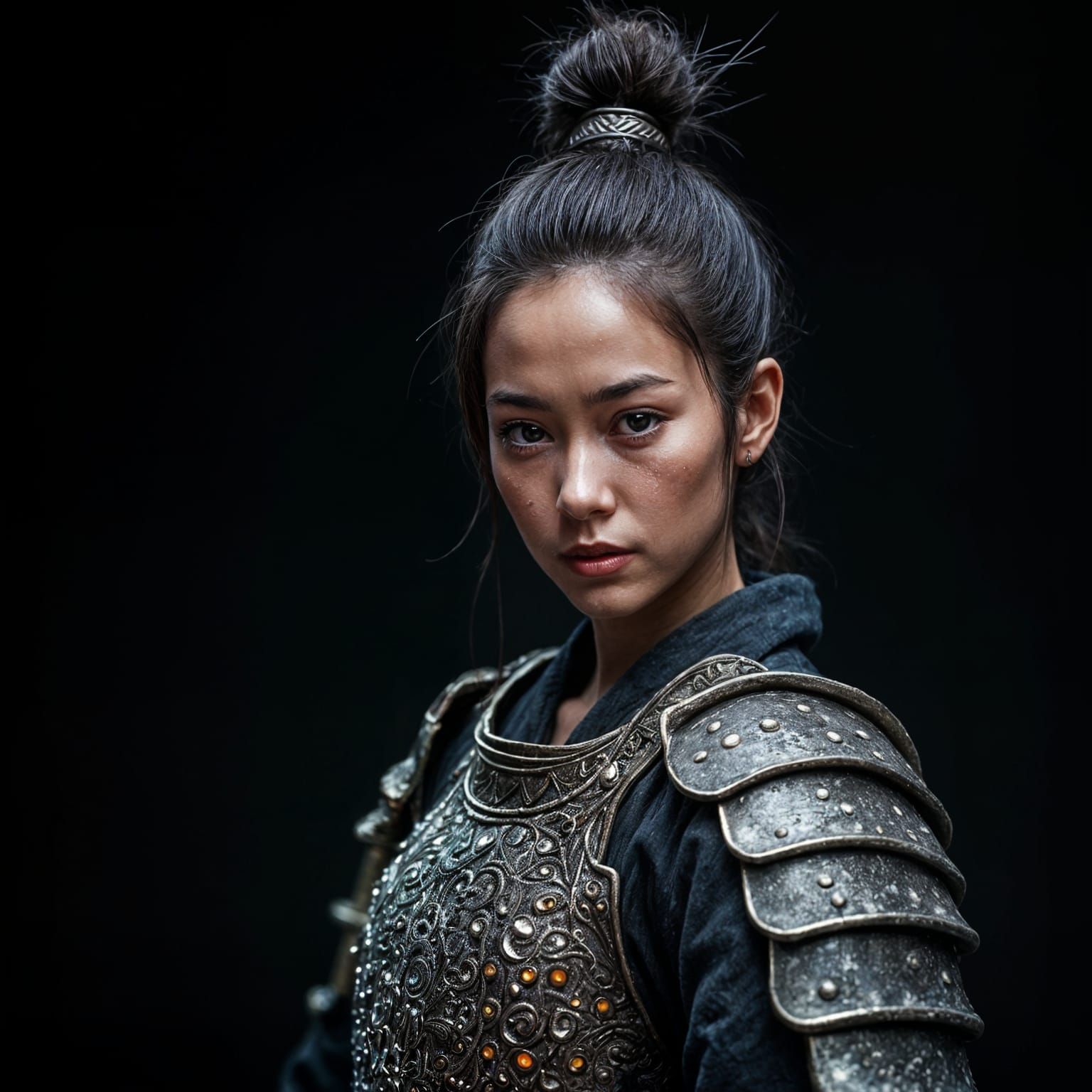 Crystal Armored Samurai Warrior in Hyperrealistic Airbrush S...