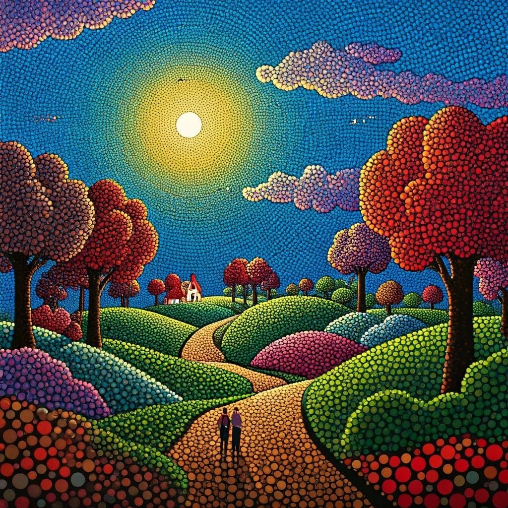 Whimsical Polka Dot Landscape in Dreamy Style