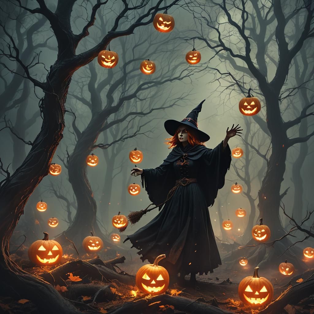 Spooky Witchcraft in Foggy Forest Concept Art