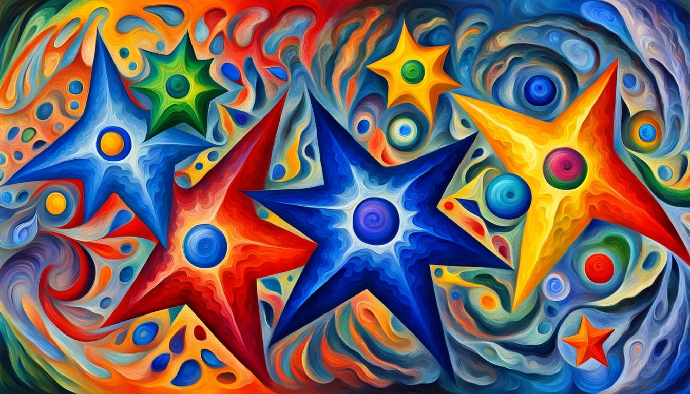 Vivid Impasto Painting of Interconnected Celestial Stars