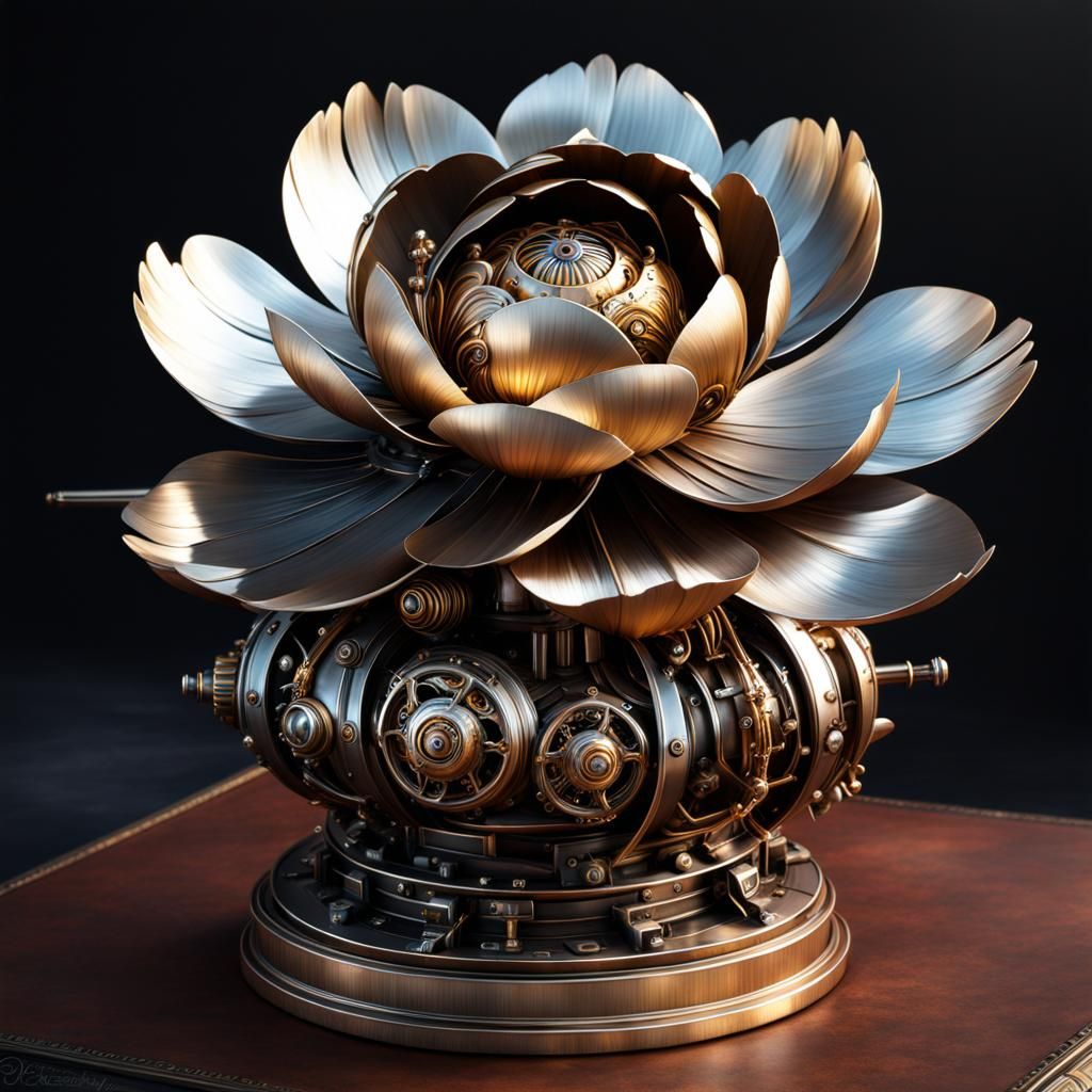 Metal Peony Sculpture in Ultra HD Digital Art