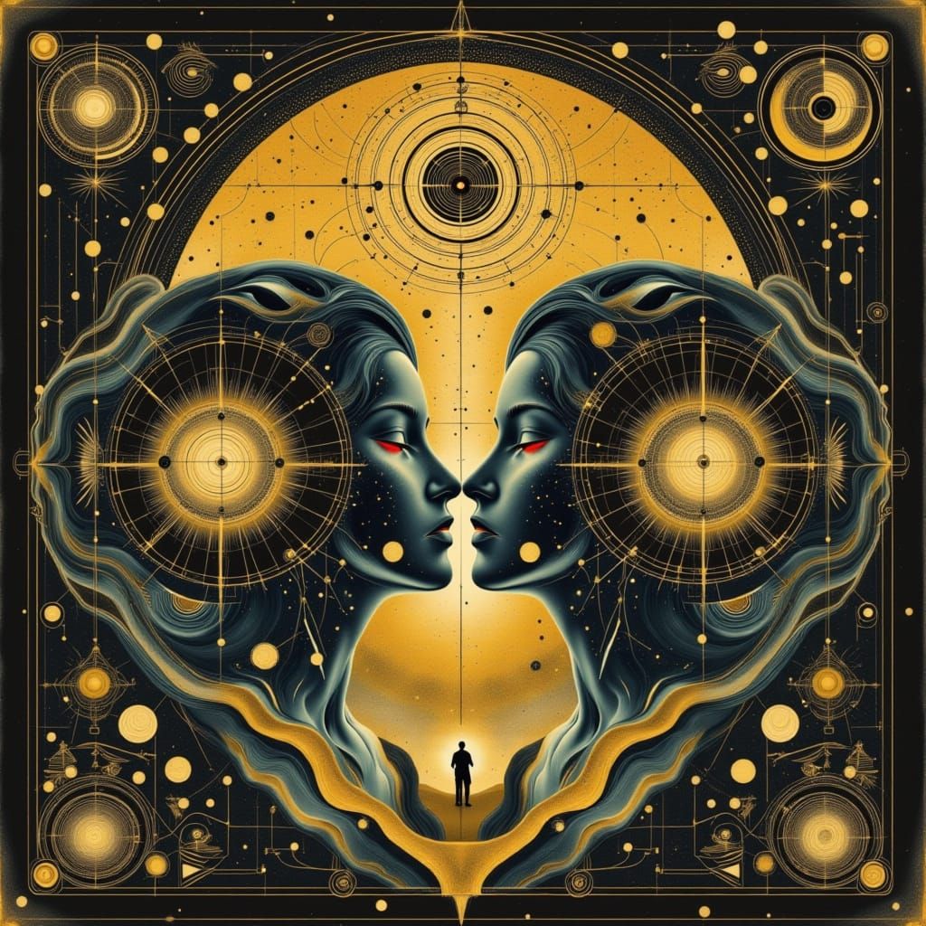 Vintage Cosmic Surreal Collage of Wise Figures