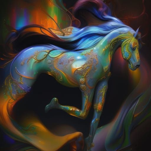 Gemstone Fantasy Horse in Hyperdetailed Triadic Colors
