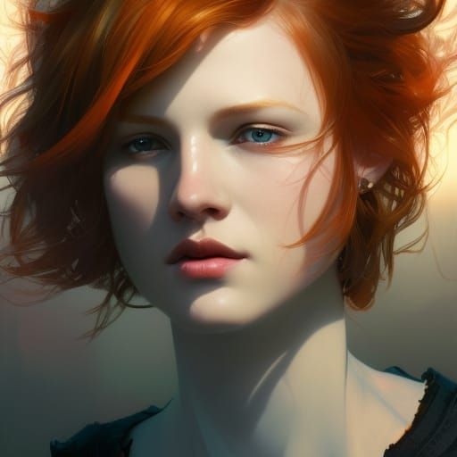 Redhead Woman Portrait in Hyperdetailed Style