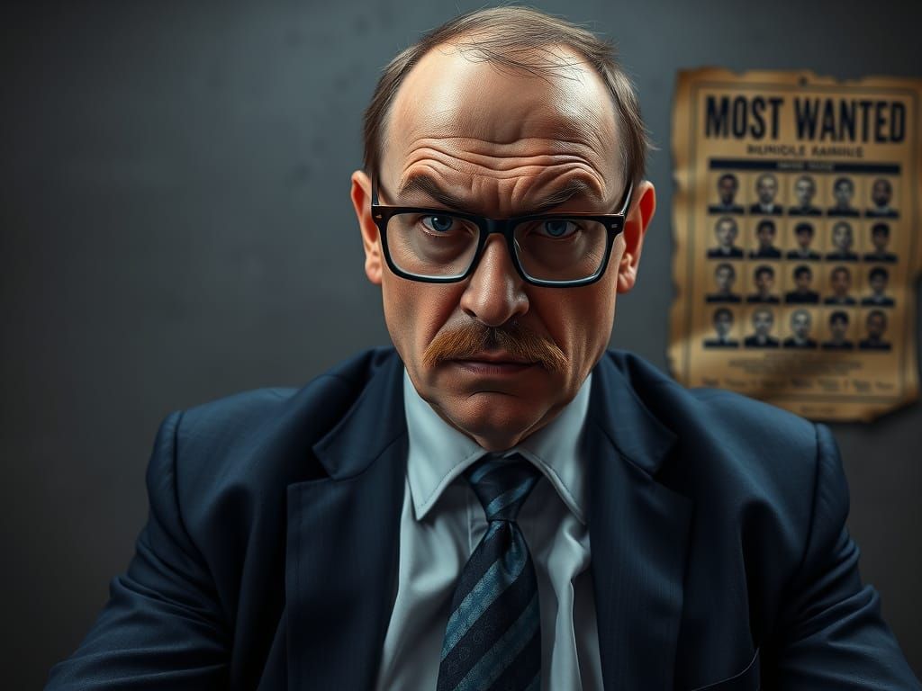 Tough Detective in a Grim Interrogation Room