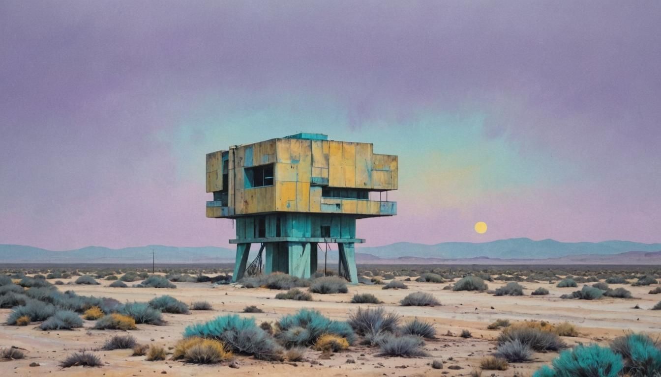 Post-Apocalyptic Brutalist Structure: Impressionist Desert S...