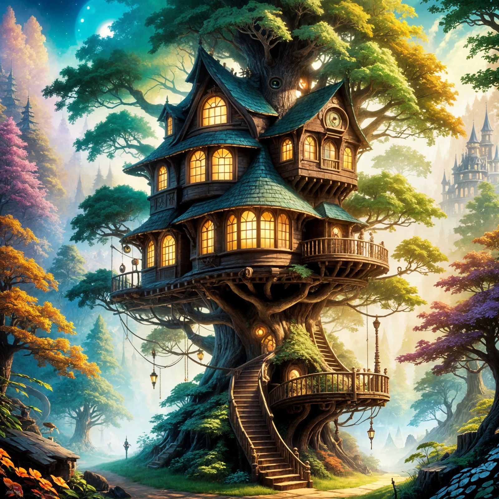 Steampunk Treehouse with Fable Eye: 3D Digital Art