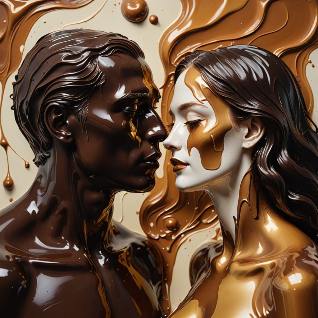 Chocolate Couple: A Surreal Oil Painting in Sweet Tones