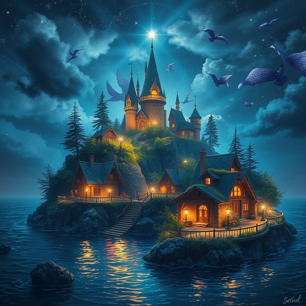 Enchanted Island with Sparkling Magic, Epic Digital Matte Pa...