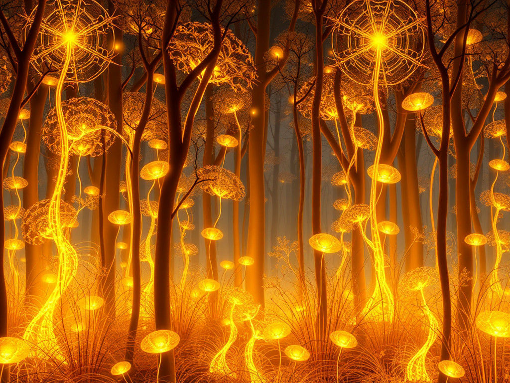 Luminous Translucent Plants in Abstract Forest