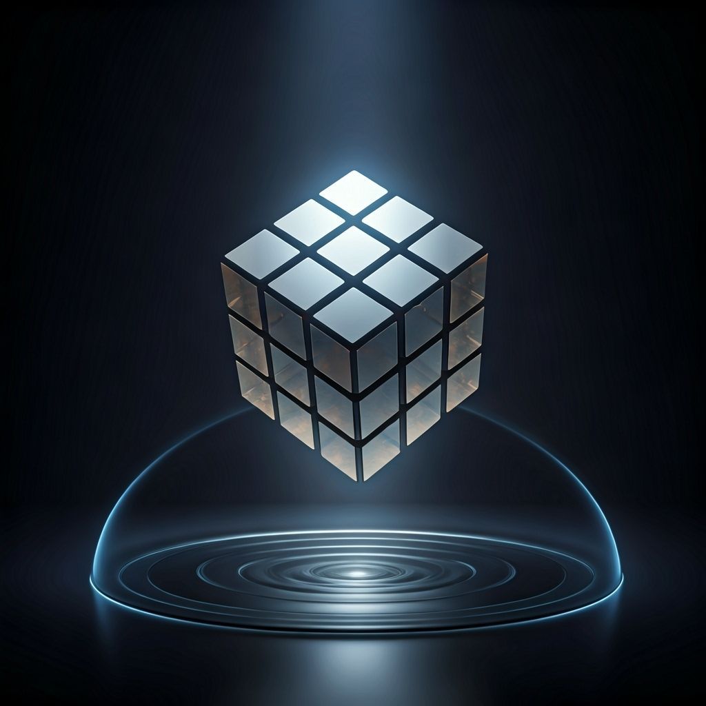 Glowing Glass Rubik's Cube Held by Force Field