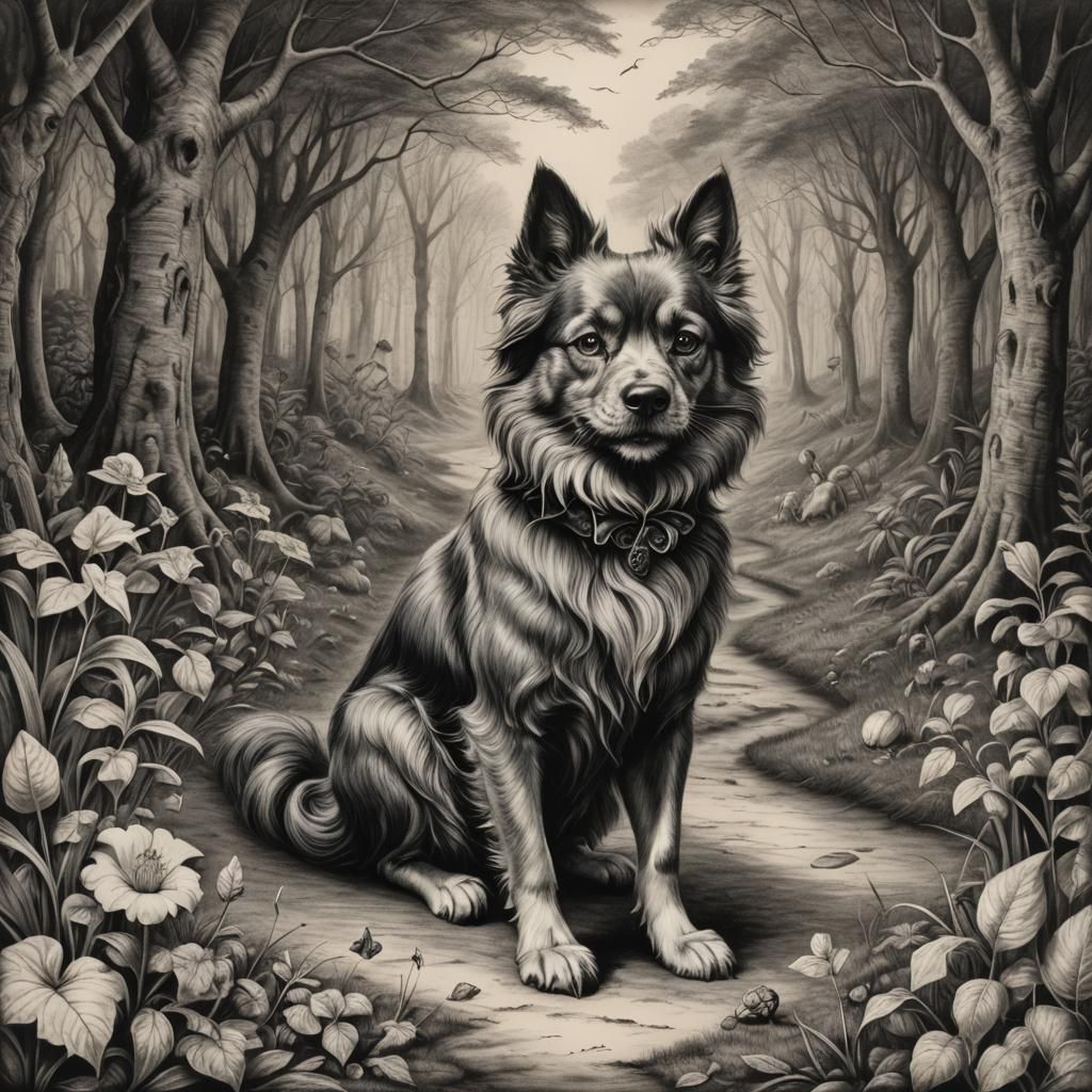 Cheshire Dog in Wonderland, Tenniel Style