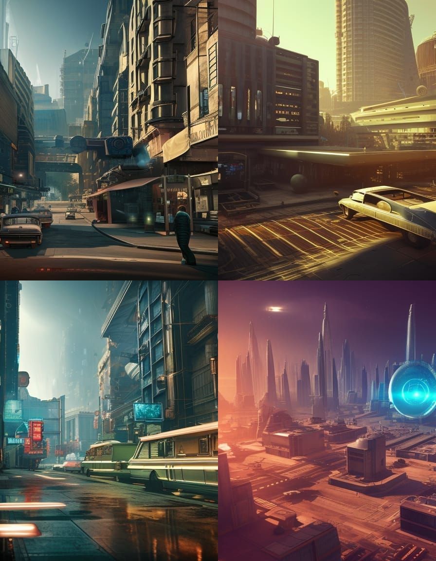 Science Fiction City in the 60s, 3D Render