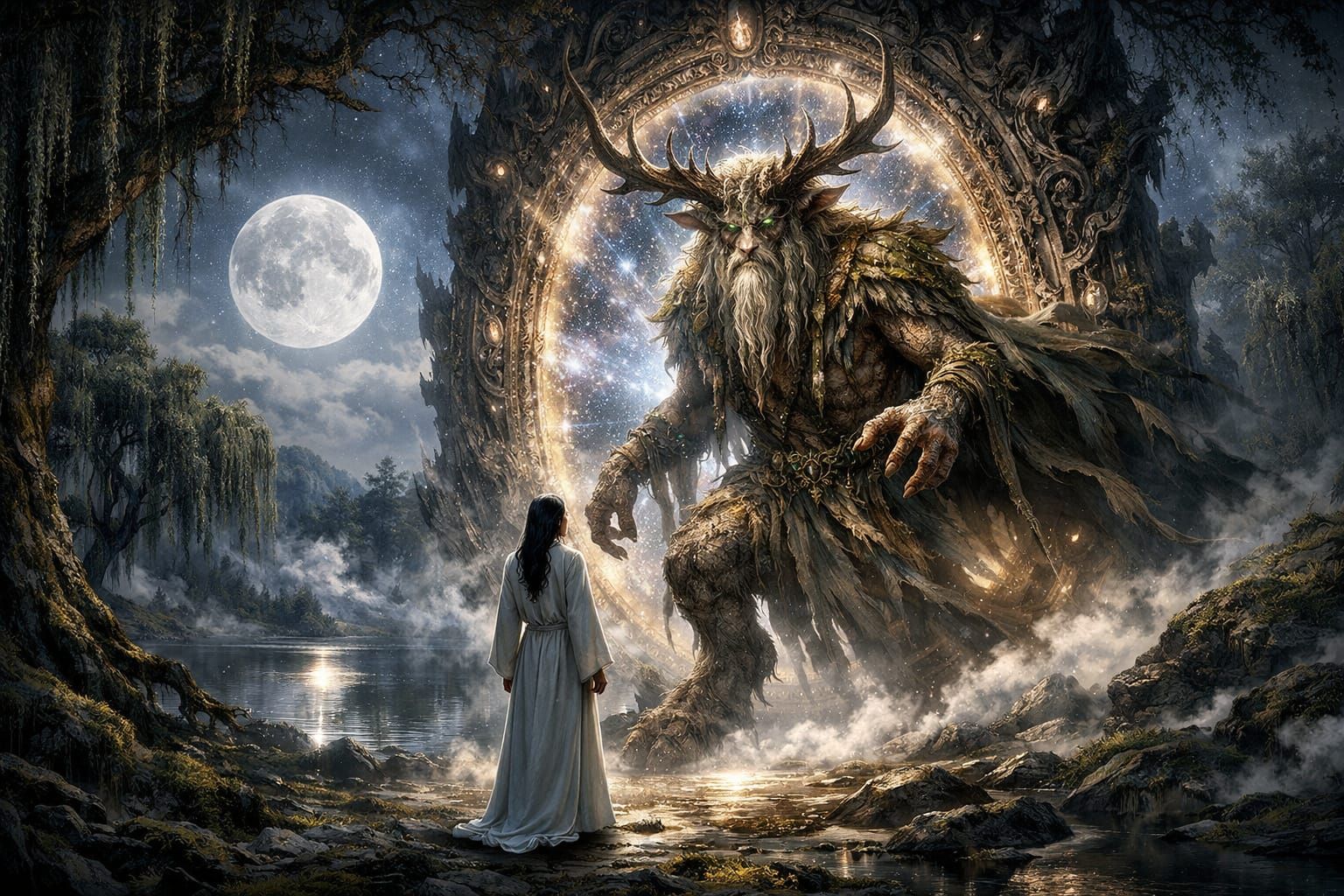 Magical Portal Reveals Ancient Nature Spirit Under Moonlight