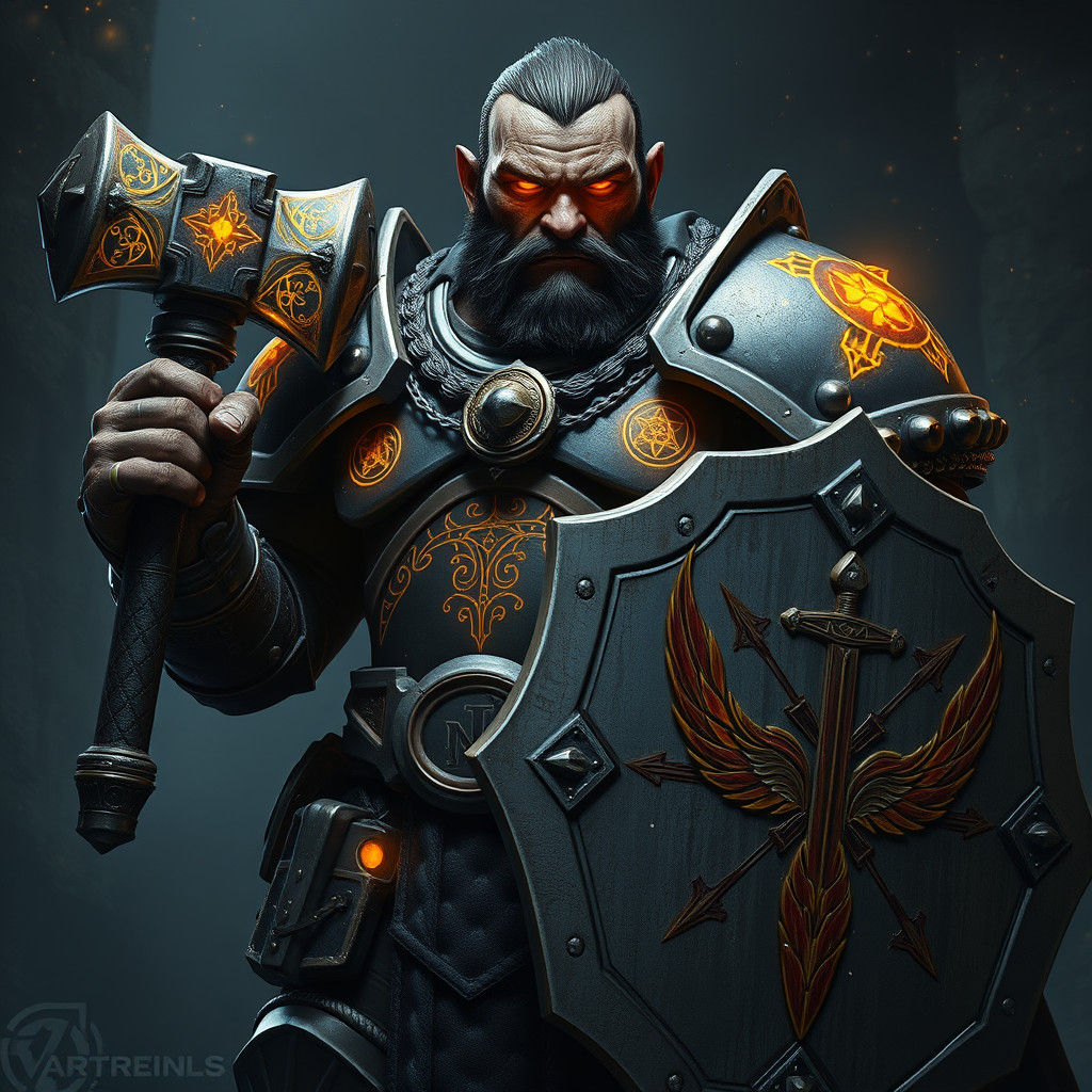 Orc Aasimar Paladin in Battle Armor: Dark Fantasy Art