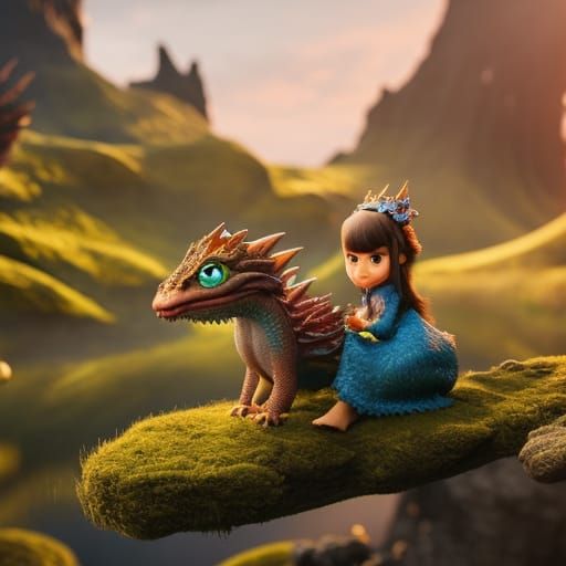 Cute Baby Dragon in Volcanic Landscape