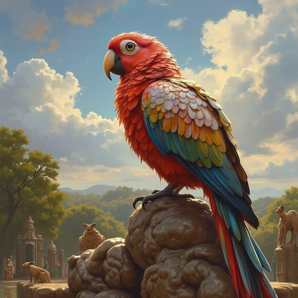 Proud Bird on Statue in Tonalist Style