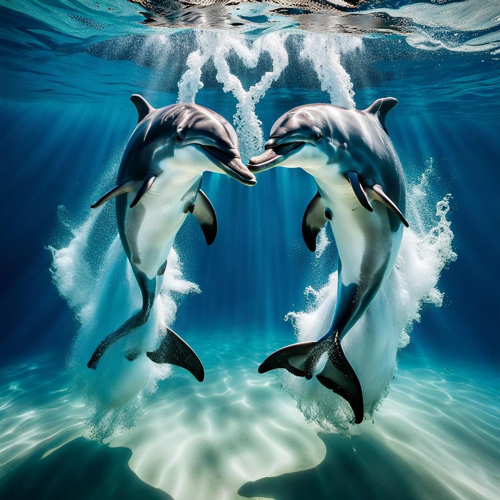 Dolphins Form a Heart in Surreal Underwater Scene