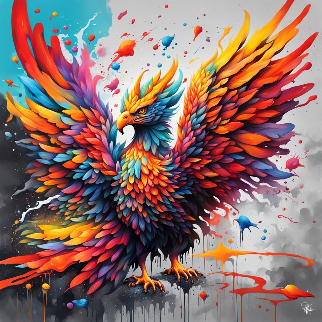 Graffiti Art Phoenixes in Flight