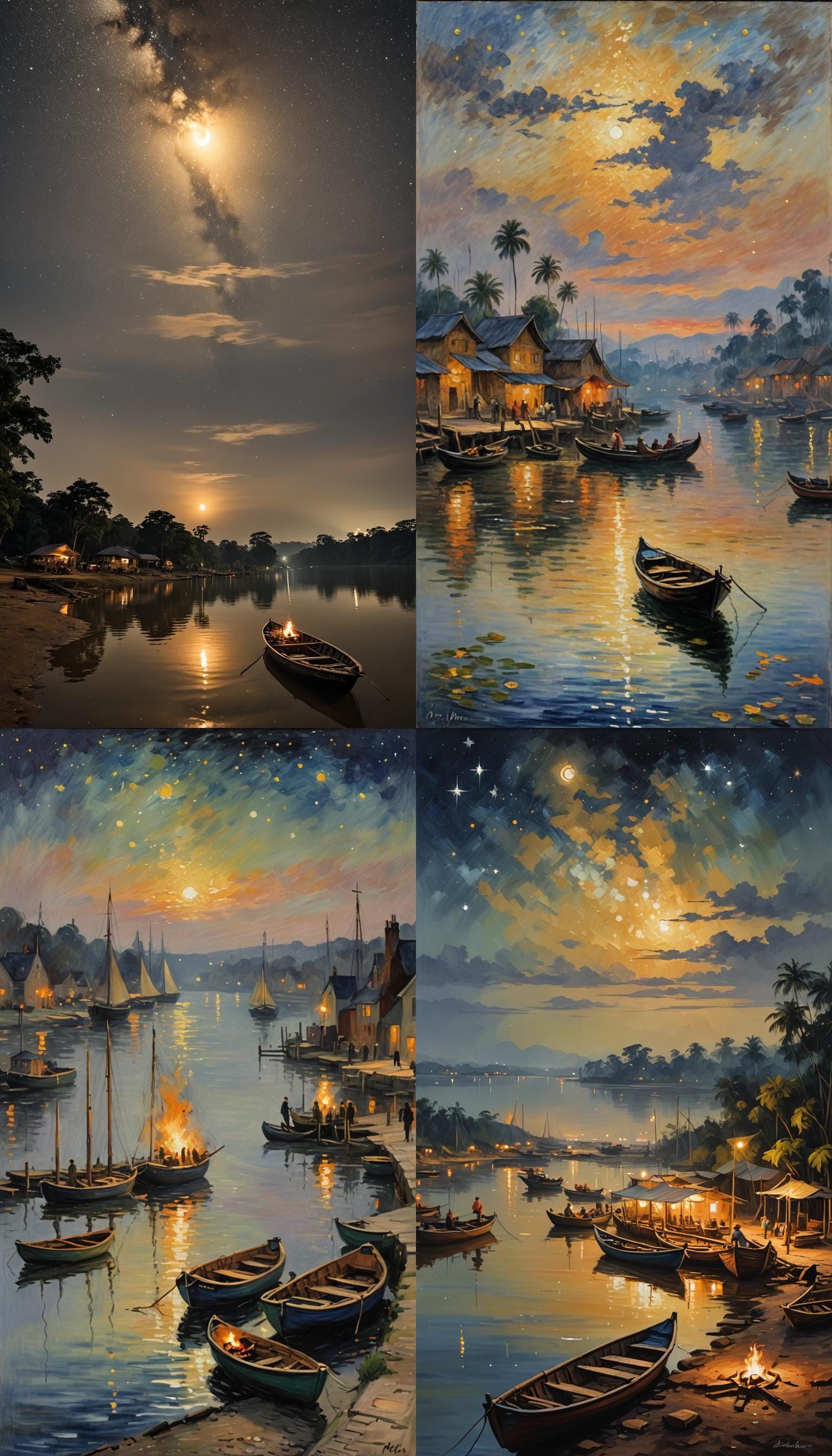 Kampar Boats Moored by River at Night