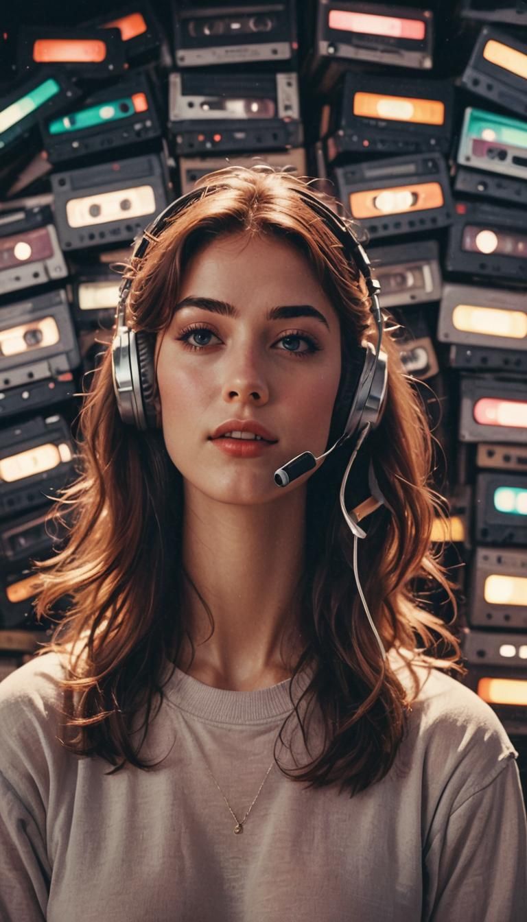 Emotional 90s Girl with Walkman in Retro Photo