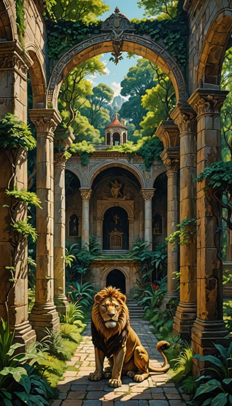 Narnia Monastery with Lion Decorations: Fantasy Painting