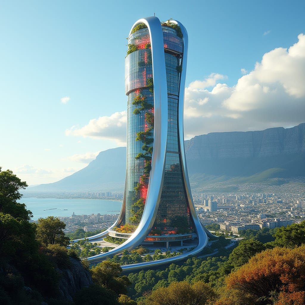 Cyberpunk Skyscraper in Vibrant Cape Town Landscape