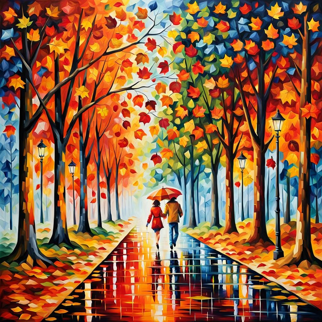 Autumn Leaves in Impressionist Style