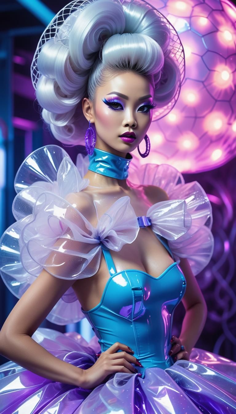 Futuristic Latex Barbie: A Neon Concept Art Portrait