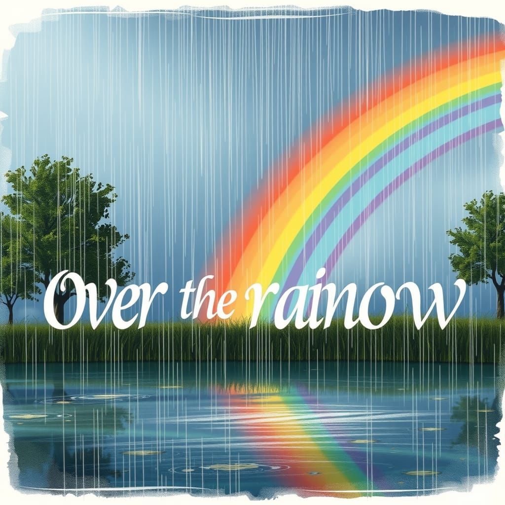 Calligraphy Letters Over the Rainbow After Rain