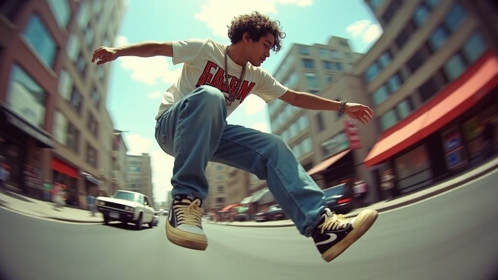 Y2K Style Aerial Jump in Grainy Digital Art