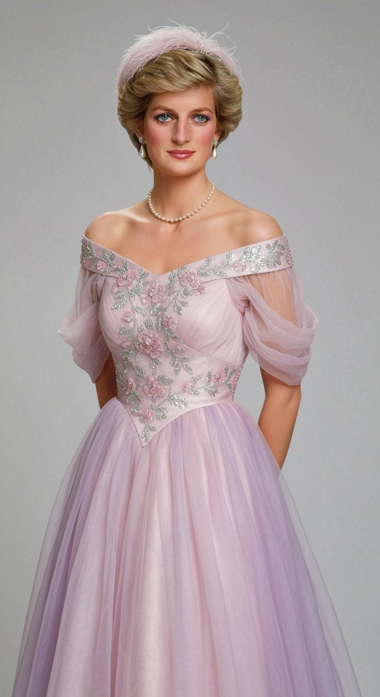 Princess Diana in Pink Chiffon Gown: Romantic Realism Portra...