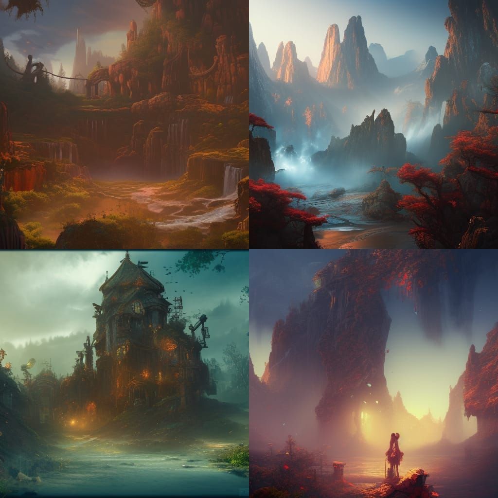 Fantastical Landscape with Intricate Detail in Deep Color