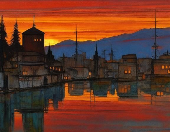 Full Color Sunset in Schiele Style