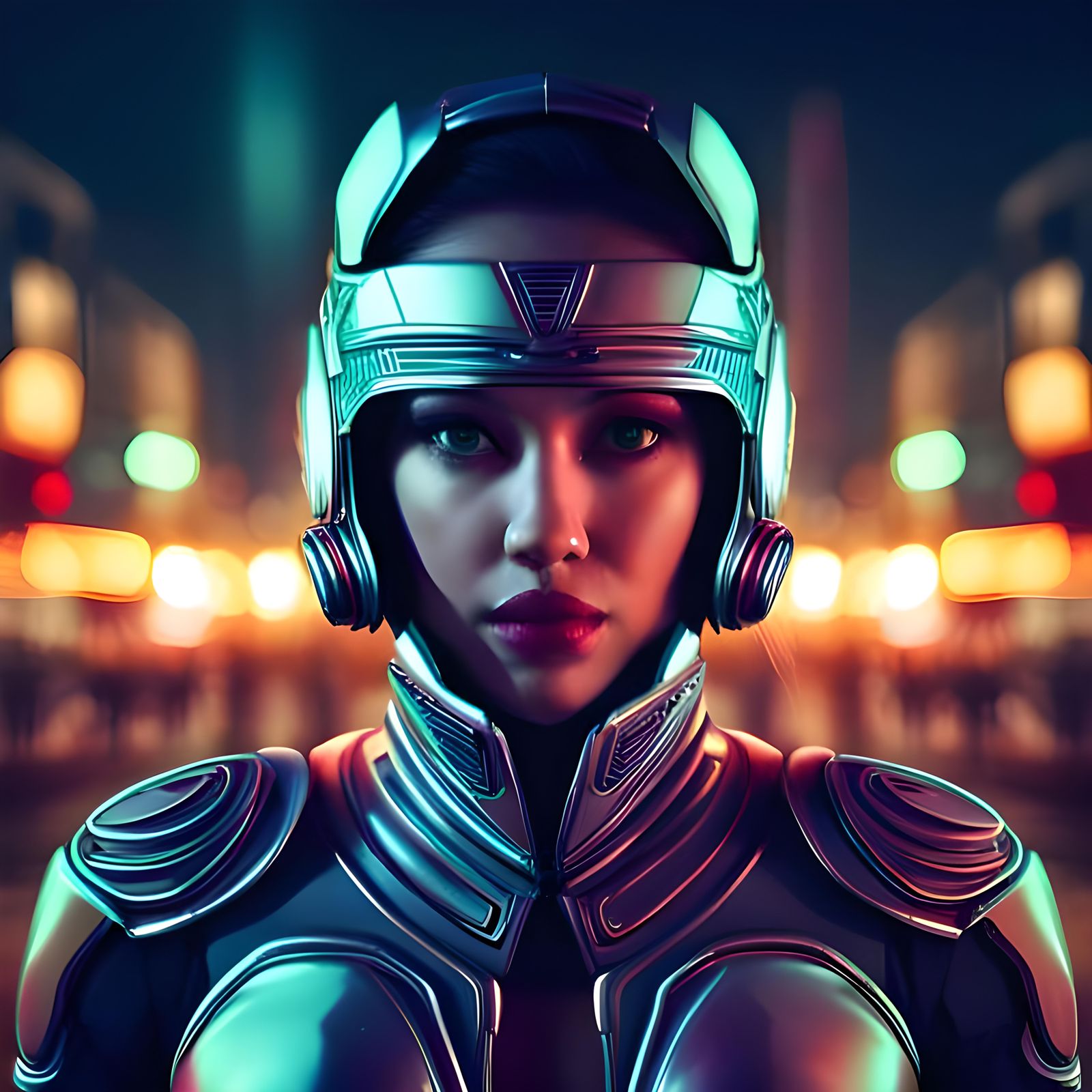Cyborg Girl Portrait with Futuristic Face Armor