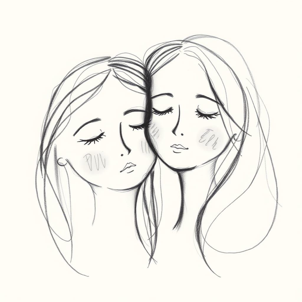 Minimalist Charcoal Sketch of Two Peaceful Faces