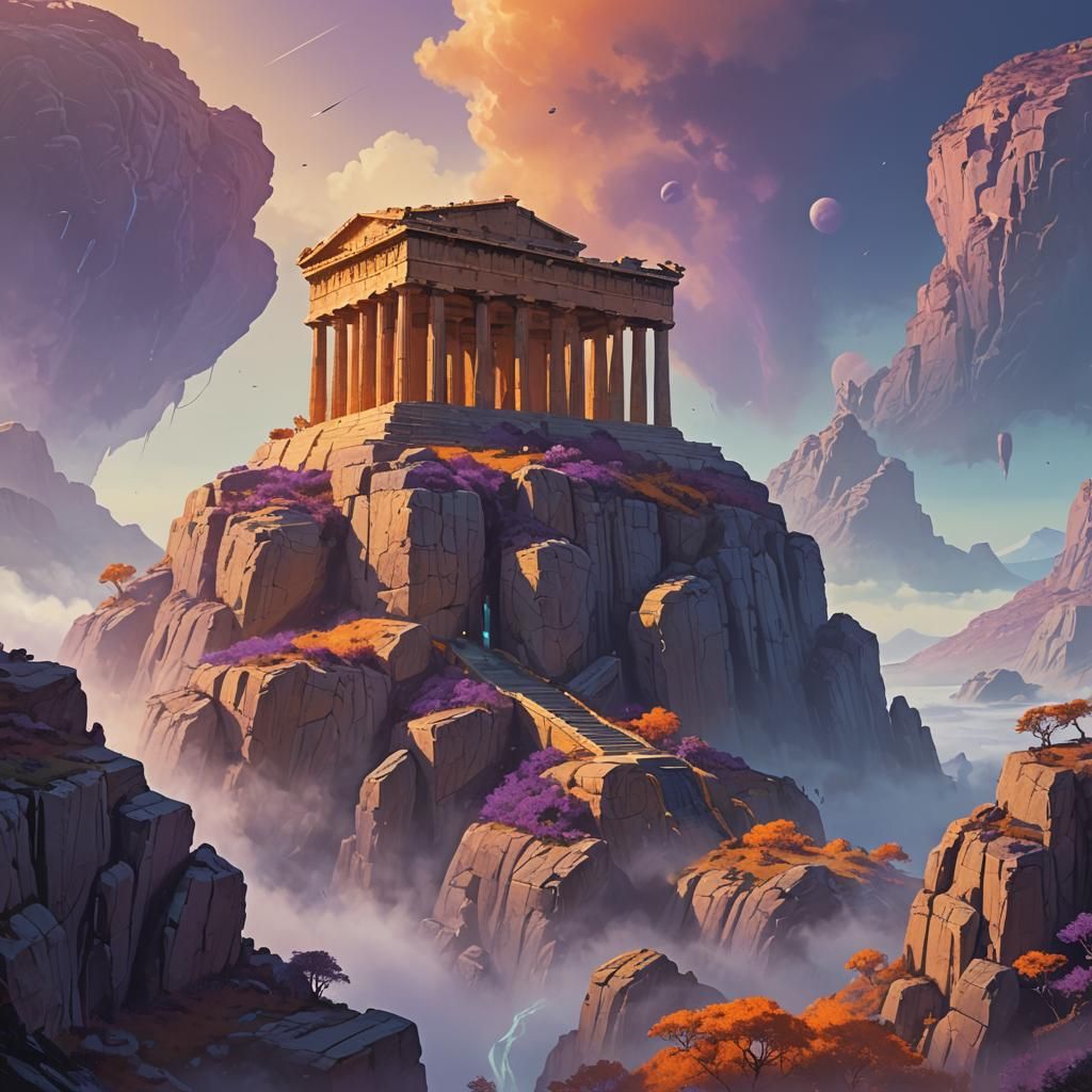 Floating Greek Landmarks in Fantasy Concept Art