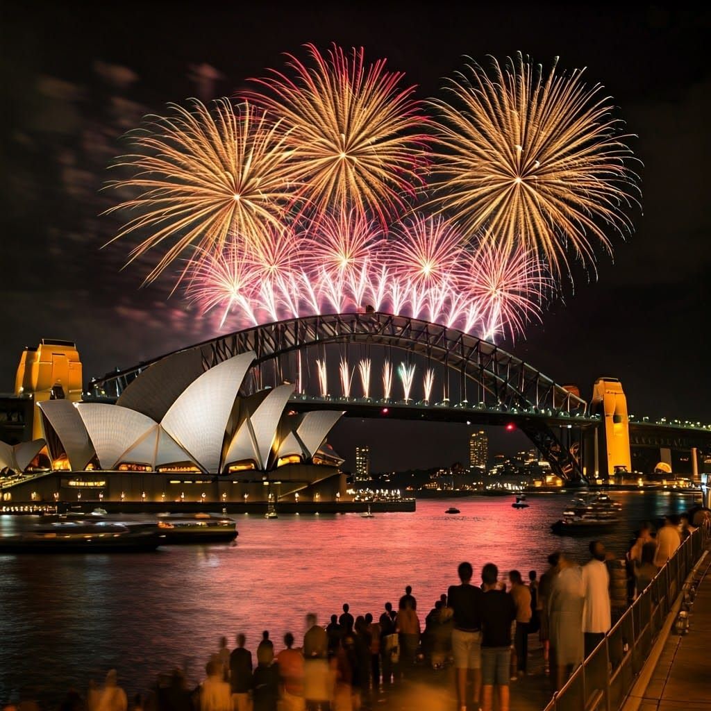 Vibrant Sydney Opera House Fireworks Display at Night