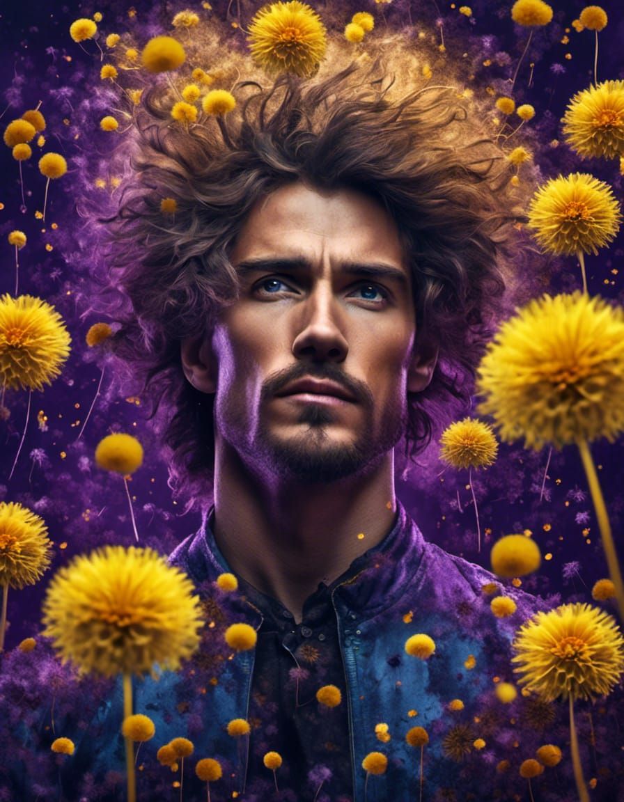 Dandelion Man Portrait in Hyperreal Style