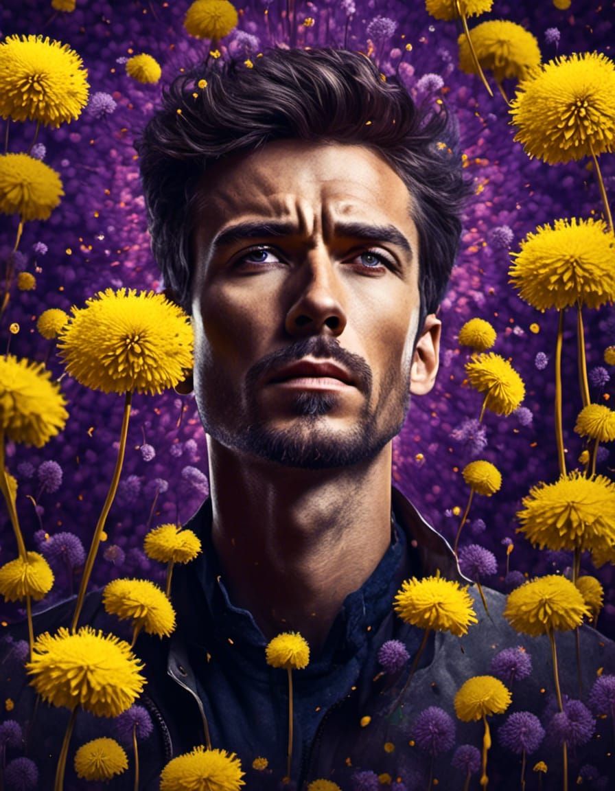Dandelion Man Portrait in Hyperreal Style