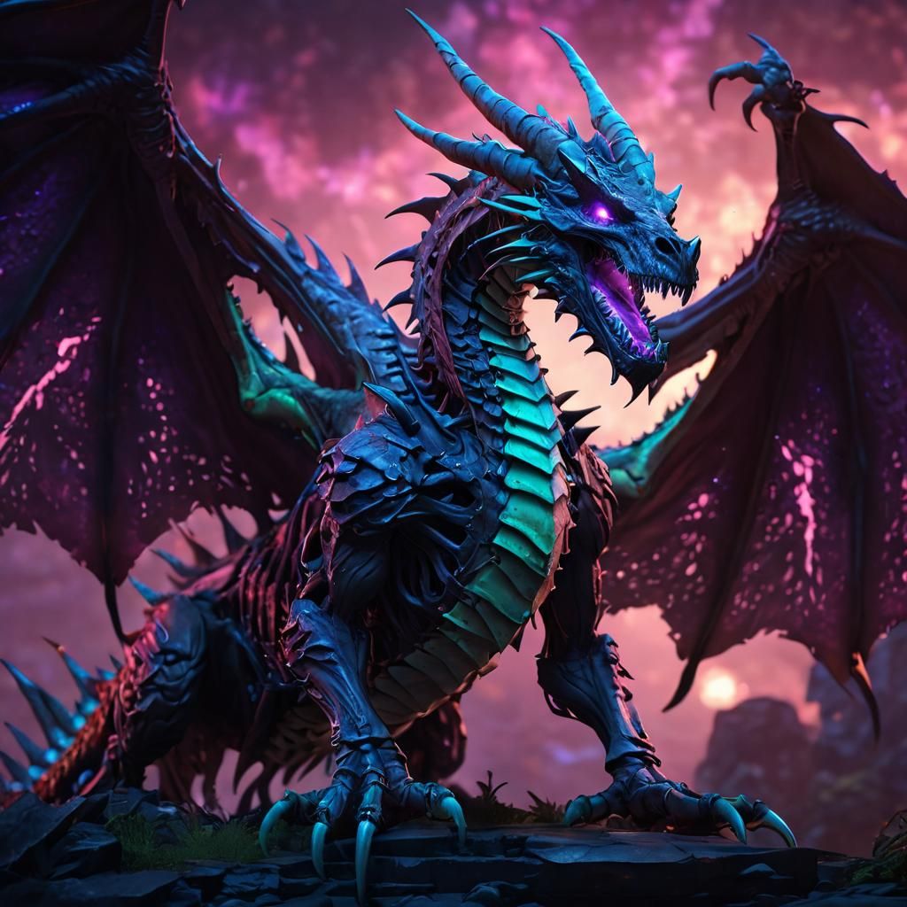 Skeletal Dragon in Endless Abyss: 3D Anime Style