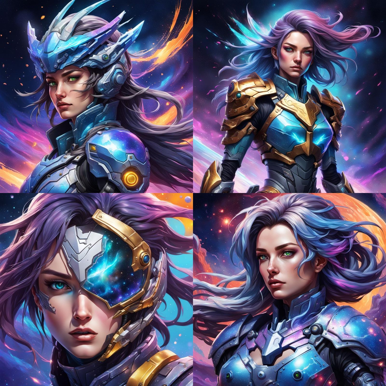 Hyperrealistic Dragoon Girl in Galaxy Armor