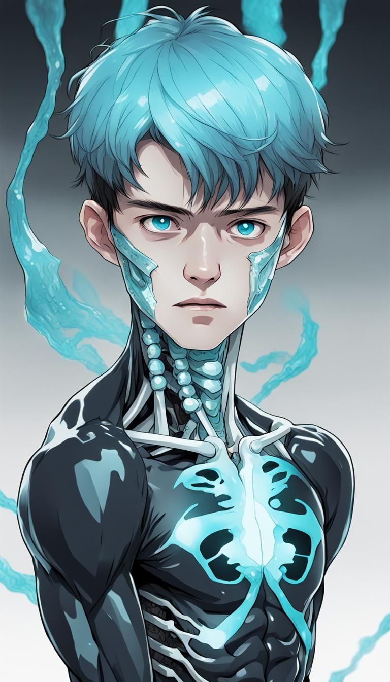 Anime Boy with Glimmering Eyes in Exaggerated Style