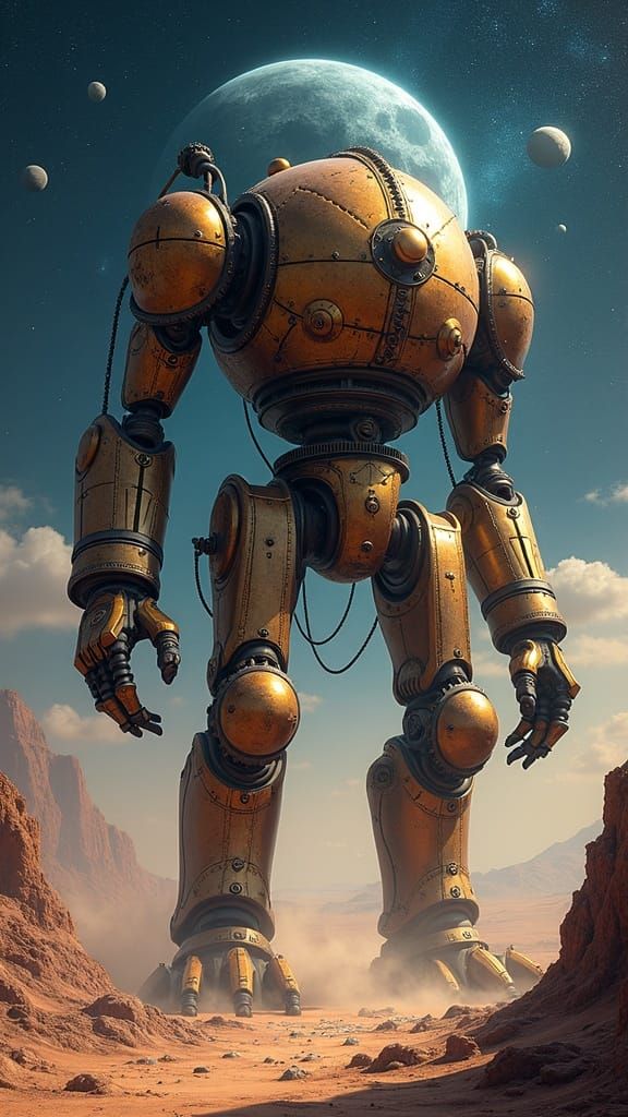 Colossal Clockwork Behemoth Under Alien Moons