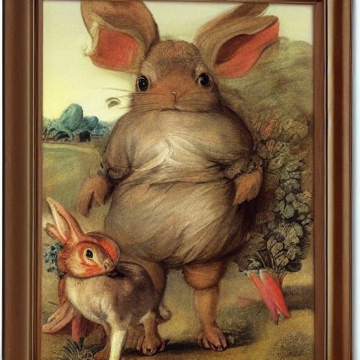 Renaissance-Inspired Ugly Rabbit Wields Tainted Carrot Shiel...