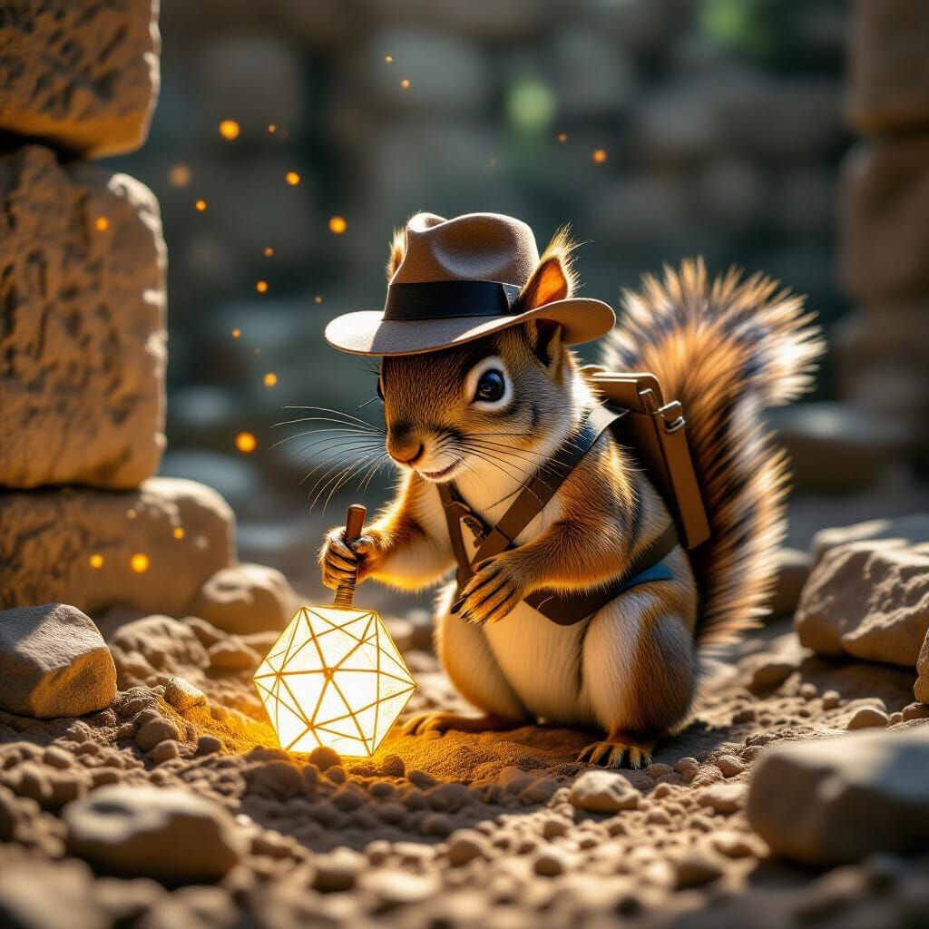 Squirrel Archaeologist Discovers Glowing Artifact in Ruins