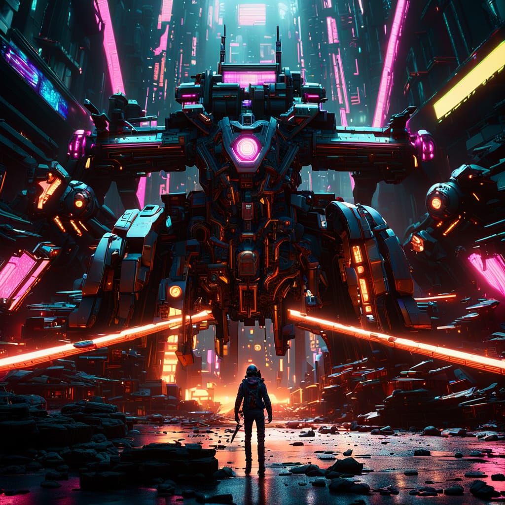 Cyberpunk Anime Woman Unleashes Magic Power