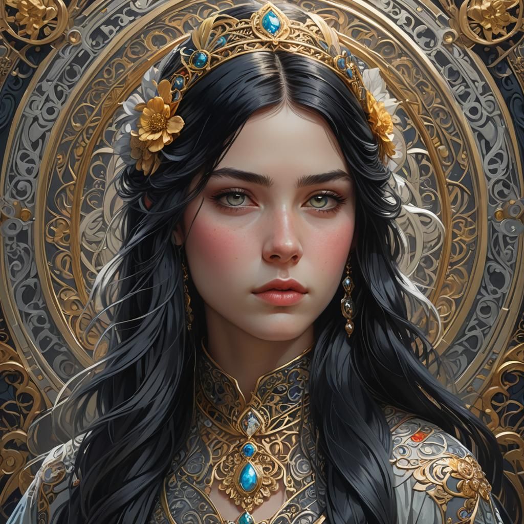 Slavic Woman Portrait in Art Nouveau Style